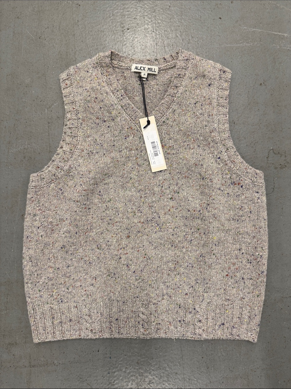Alex Mill Speckled Cream Knit V-Neck Sweater Vest